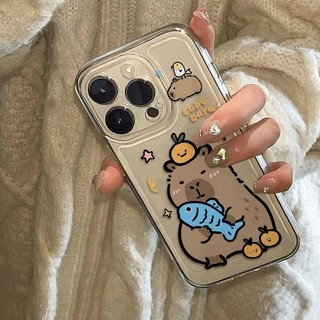 Ốp Lưng Cặp Đôi Capybara Ngộ nghĩnh Cho Samsung Galaxy S24 S23 S22 S21 Plus Ultra S23FE Hoạt Hình Dễ Thương Trong Suốt TPU Mắt Thiên Thần Vỏ Điện Thoại Mềm
