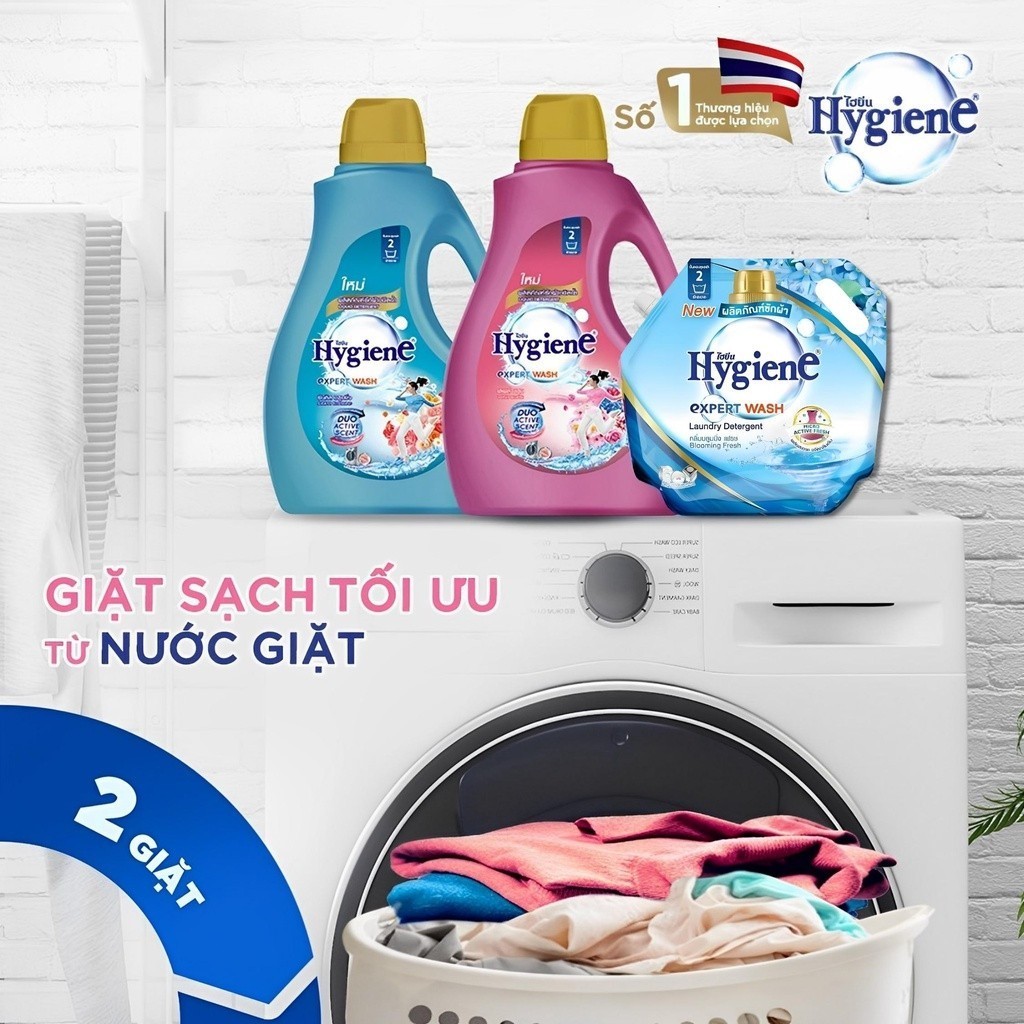 Nước Giặt Hygiene Giặt Xả Quần Áo Thái Lan Thơm Lâu Duo Active [Xanh Đậm] Can 2800ml !
