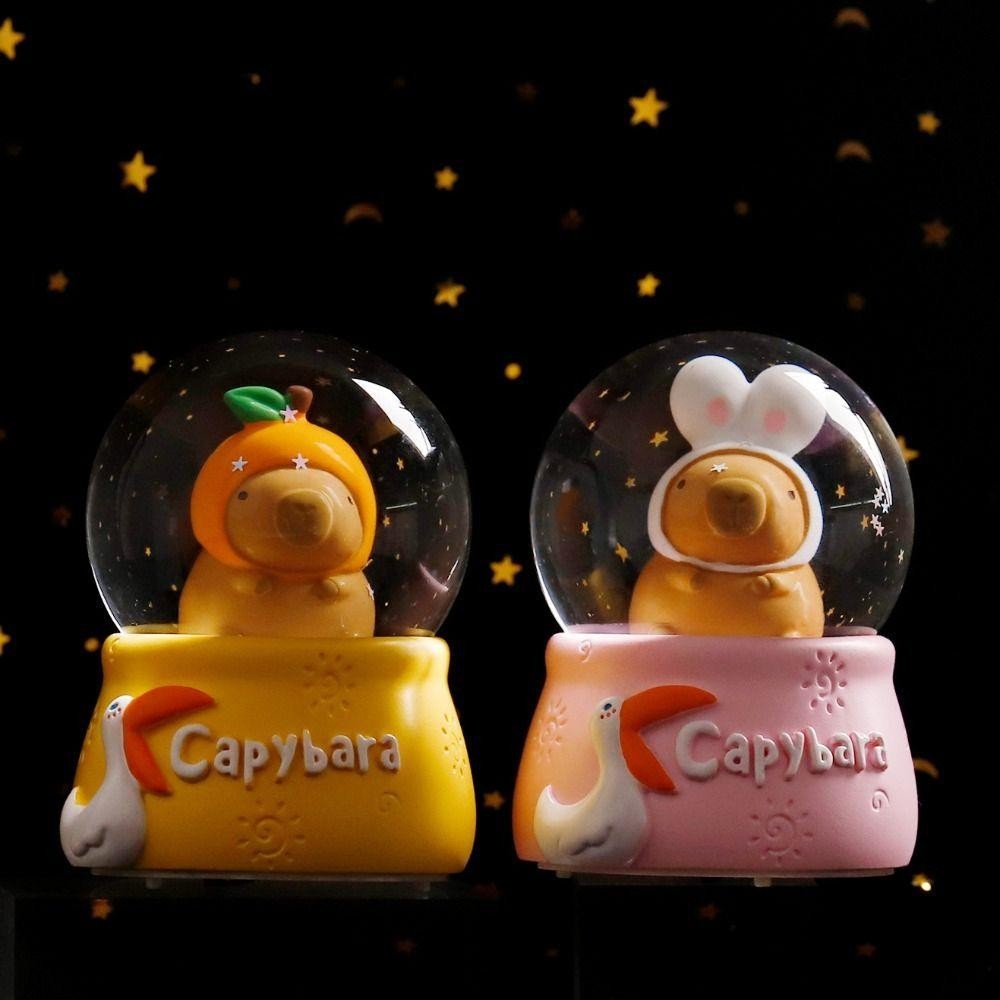 Đồ trang trí búp bê PWSEND, Quả bóng pha lê hoạt hình bằng nhựa Capybara, Kim sa tươi Đèn điện thủ công Phòng ngủ