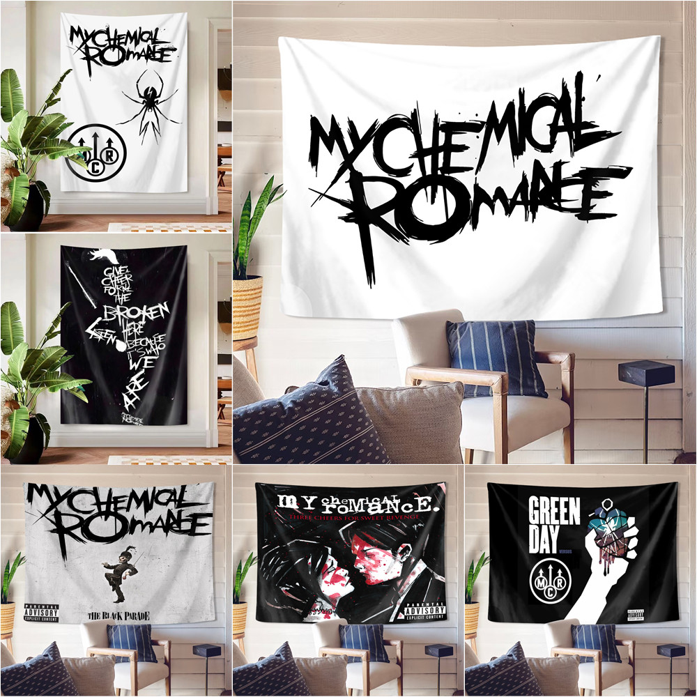 Band My Chemical Romance Tấm thảm treo tường có kẹp Polyester MCR Tấm thảm treo tường phòng ngủ