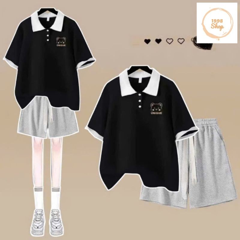 Tổng Hợp Các Sét Bộ Cộc Quần Đùi Trơn + Mix Áo thun polo  - chữ UNIQUE