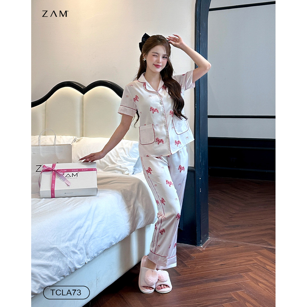 Ảnh BỘ MẶC NHÀ ZAM - TCLA73 - BỘ NGẮN TAY QUẦN DÀI NGỰA CHẤM BI HỒNG 3