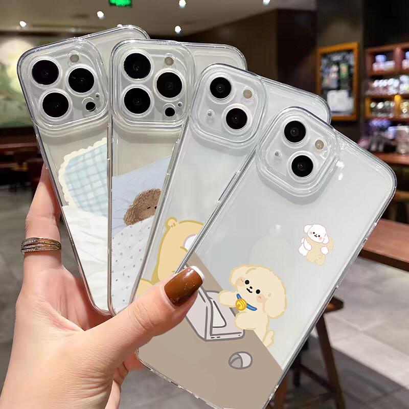 Ốp Lưng Cho IPhone 16e 16 15 14 13 12 11 Pro Max 15 16 Plus 13 12 Mini 7 8 SE Vỏ Chó Làm Việc Dễ Thương Ngủ Mèo Động Vật Trong Suốt Mềm Chống Sốc Hoạt Hình Trong Suốt