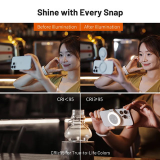 PGYTECH Đèn di động MagSafe Vòng từ tính Neo trực tiếp Selfie cầm tay Làm đẹp Mini