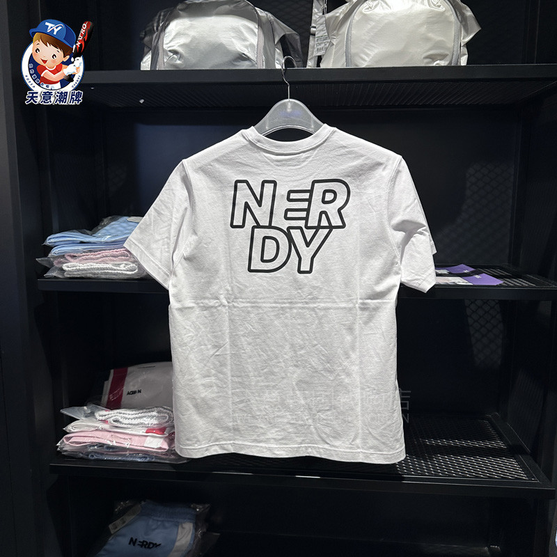 Chất Lượng Cao NERDY Tay Ngắn 24 Mùa Xuân Mới Lưng In Chữ Cotton Cao Cấp Cổ Tròn Thoáng Khí Áo Thun Thể Thao Nam Nữ
