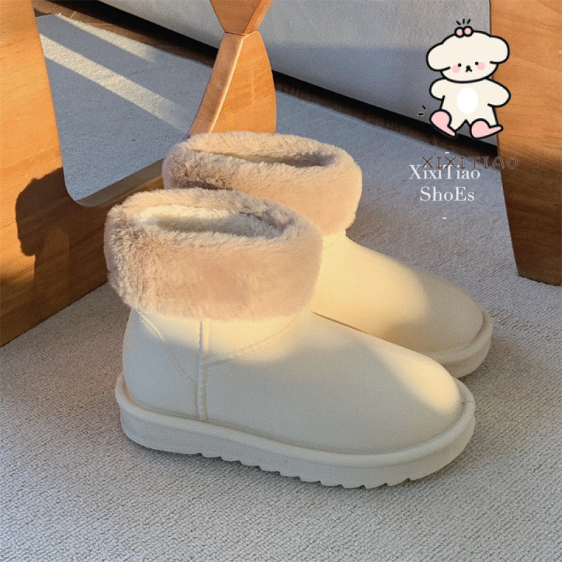 Xixitiao Thu Đông Thời Trang Phiên Bản Hàn Quốc Lông Cừu-Fleece Ấm Giày Bốt Tuyết Đơn Giản Màu Trơn EVA Chống Thấm Nước Ngoài Trời Giày Bốt Cotton Nữ ins