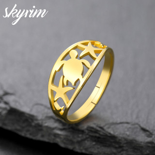 Skyrim Titan Nhẫn Thép Không Gỉ Rùa Vàng Sao Biển Có Thể Điều Chỉnh Trang Sức Thời Trang