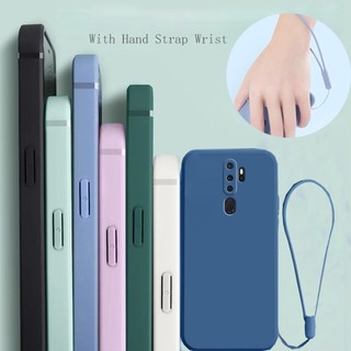 Thời Trang Mới Oppo A9 A5 2020 F11 Pro Reno 2F 2Z 2 Khung Ốp Lưng Vuông Mỏng Mềm TPU Vỏ Silicon Có Dây Đeo Tay Dây Đeo Tay