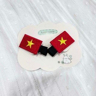 Set Kẹp Tóc Lá Cờ Tổ Quốc Việt Nam Thêu Xịn Có Bọc Vải Phần Kẹp Tóc