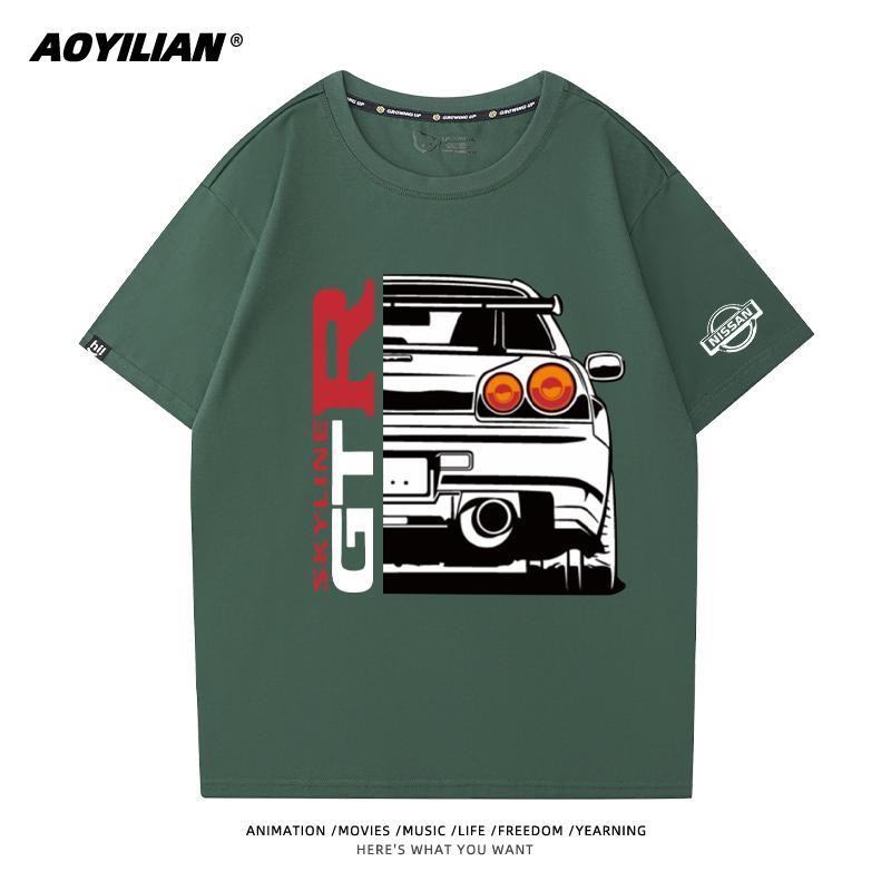 [Yếu tố cần thiết mùa hè] Áo thun Nissan Nhật Bản GTR God of War R35R34 Sửa đổi Hạm đội Áo thun hạng nặng Nam Nữ Nửa tay JDM Work Top Quần áo