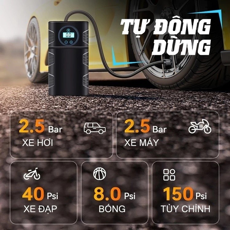 🔥Bơm không dây di động Sạc USB Bộ ngắt mạch tự động Giám sát áp suất lốp cho lốp xe đạp và bóng ô tô