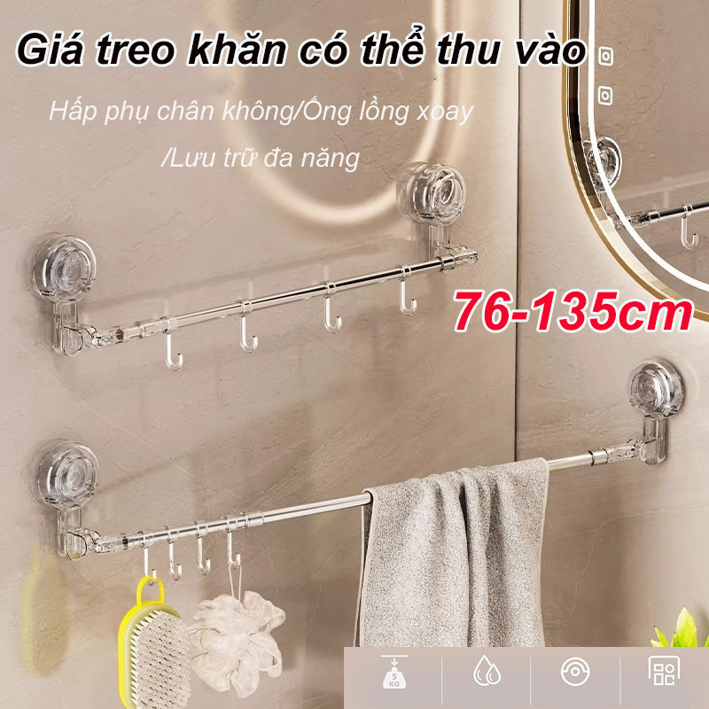 Giá Treo Khăn Phòng Tắm Co Giãn Không Cần Khoan-Thiết kế xoay 180°， Chất Liệu Inox Bền Đẹp