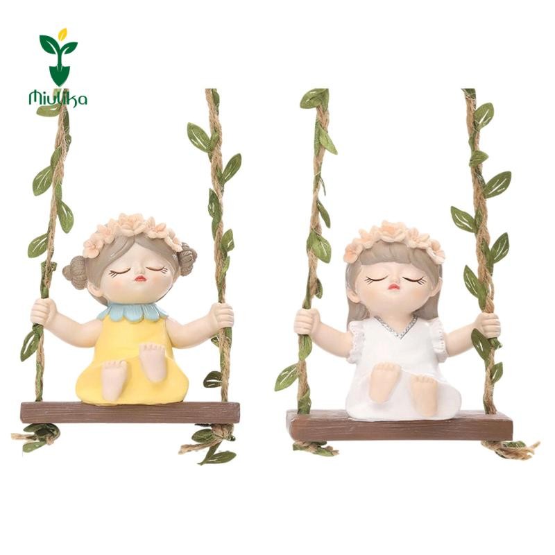 Miulika Cô Gái Ngồi Trên Một Đu Vườn Tượng Võng Trang Trí Nhà Cửa Hình Nhựa Điêu Khắc Cho Sân Bãi Cỏ Sân Sau