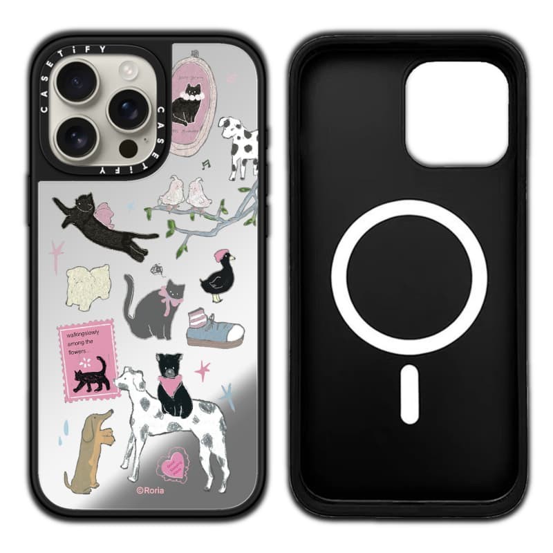 CASETiFY X Black Cat 's Room Case hút từ tính Vỏ iPhone Gương đen & bạc IPhone 16 15 14 13 12 Pro Max Plus Ốp lưng cứng có hộp khắc logo