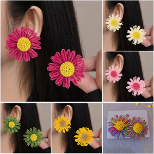 Bông tai rafia hoa cao cấp làm bằng bạc kim, phụ kiện thời trang bohemian cho nữ khi du lịch