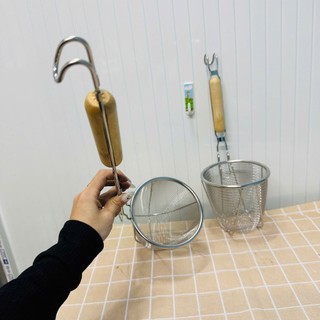 Vợt sóc trụng hủ tiếu INOX XỊN sáng bóng CÁN GỖ loại lớn cao cấp Vạn Lợi  - Phương Trang