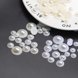 Giả Ngọc Trai Hình Bán Nguyệt Màu Be,_handmade, Dùng làm Nơ Kẹp Tóc