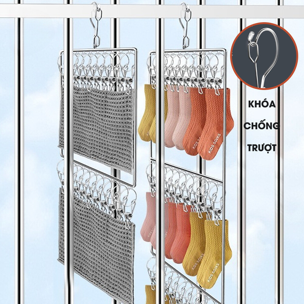 Móc Treo Tất Vớ, Đồ Lót Nhiều Kẹp Tích Hợp Khoá Chống Trượt, Móc Treo Đồ Cho Bé, Móc Phơi Đa Năng