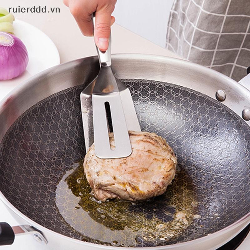 # Ruierdd # Xẻng chiên bằng thép không gỉ Kẹp thịt nướng Kẹp chiên Bít tết Thìa cá chiên Tông Nướng chống dính Dụng cụ BBQ cắm trại.