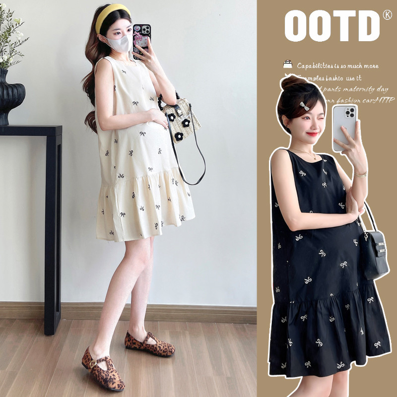 Trang phục bà bầu Thời trang mùa hè Hợp thời trang Mẹ Nơ Áo Vest không tay