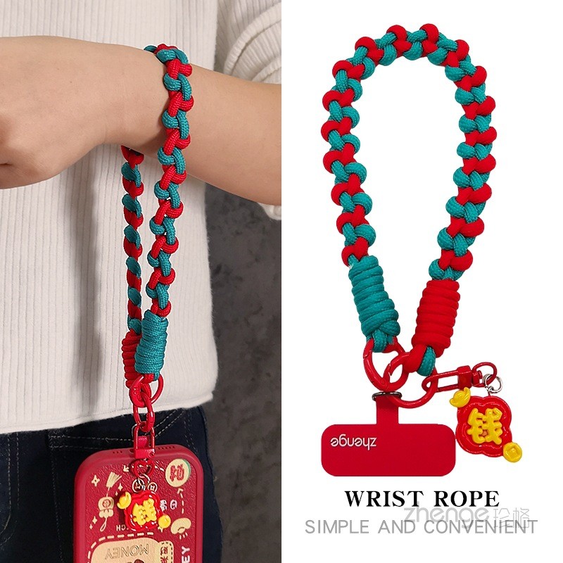 Phụ Kiện Điện Thoại Di Động Tiền May Mắn Điện Thoại Di Động Dây Đeo Cổ Tay Ngắn Nữ Dây Đeo Tay Ngoài Trời Chống Trộm Mạnh Bền Dây Bện Du Lịch