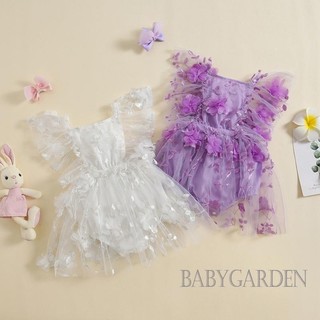 Baga-bộ áo liền quần bé gái thêu lá không tay cổ vuông mùa hè cho trẻ sơ sinh