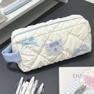 [Crush] Túi đựng bút, Túi đựng đồ dung lượng lớn nơ xanh, Văn phòng phẩm di động chất lượng cao Văn phòng học