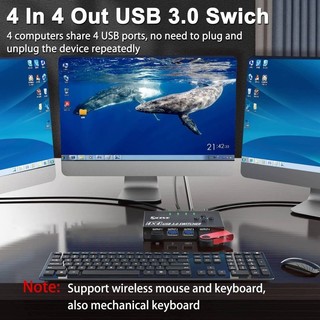 KCEVE  4 Port USB 3.0 Switch Selector,KVM Switcher 4 Computers Sharing 4 USB Devices,USB Peripheral Switcher for Keyboard Mouse
