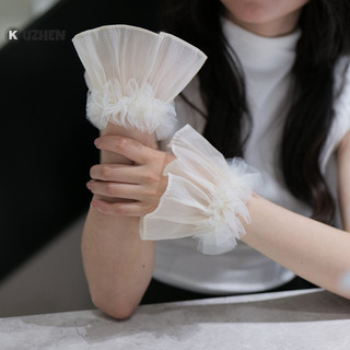 Kuzhen 1 cặp vòng tay giả ren lưới xếp ly nhẹ nhàng, phụ kiện chụp ảnh nghệ thuật móng tay HOT