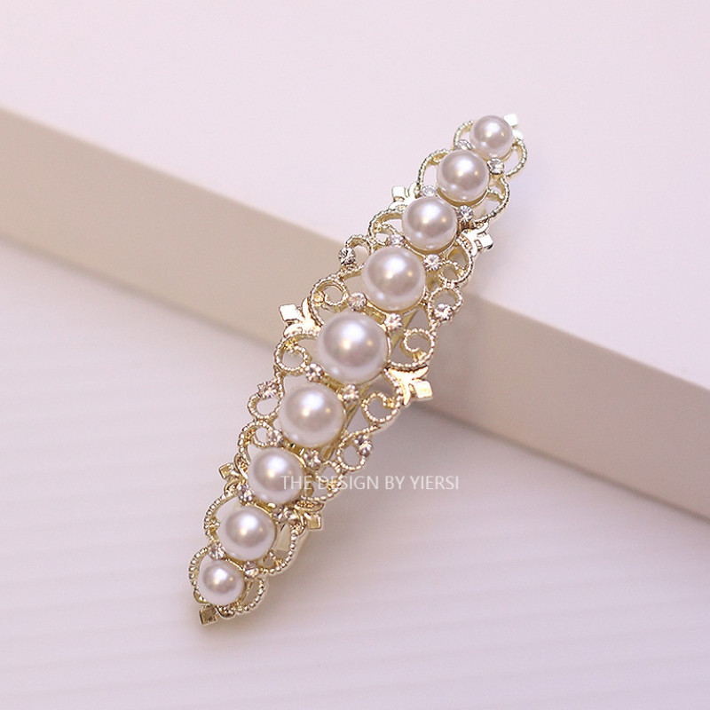 Mauropoli [Sẵn Sàng] Kẹp Mùa Xuân Pháp Thanh Lịch Giả Ngọc Trai Retro Tinh Tế Nửa Tie Kẹp Tóc Kích Thước Nhỏ Kẹp Tóc Ngang Phụ Kiện Tóc
