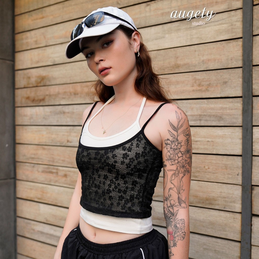 Set Áo Hai Dây Gồm Áo ren và Áo Trắng Dây Cổ Augety Studio, QUINN TOP