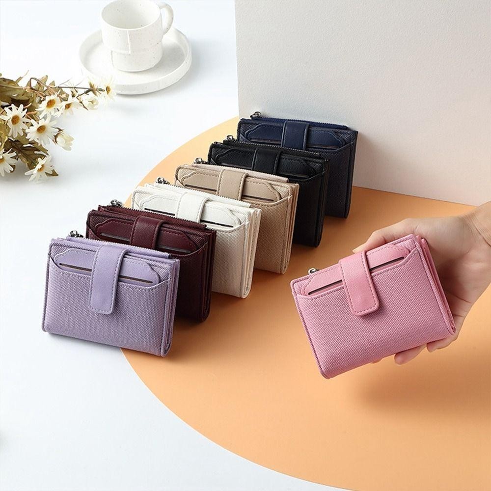 Ví Ngắn CPINCP, Ví Gấp Màu Trơn Gấp, Da PU Thời Trang Dây Kéo Tiền Xu Ví Nữ
