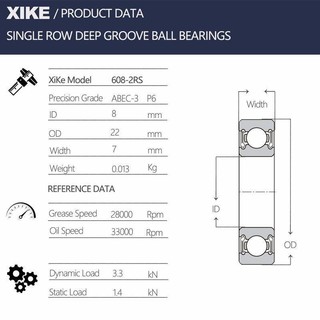 XIKE 608-2RS [ABEC-9] - Size 8x22x7mm Vòng bi rãnh sâu chất lượng cao 608ZZ [ABEC-9]