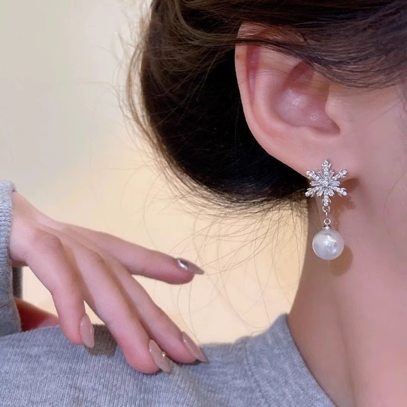 Bông tai nữ ngọc trai bạc Bông tai sang trọng nhẹ thời trang