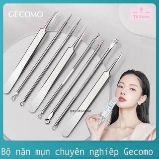 Set nặn mụn cao cấp Gecomo 3/ 5/ 8 cây nhiều đầu đa dạng inox không gỉ gồm cây nặn và nhíp gắp mụn