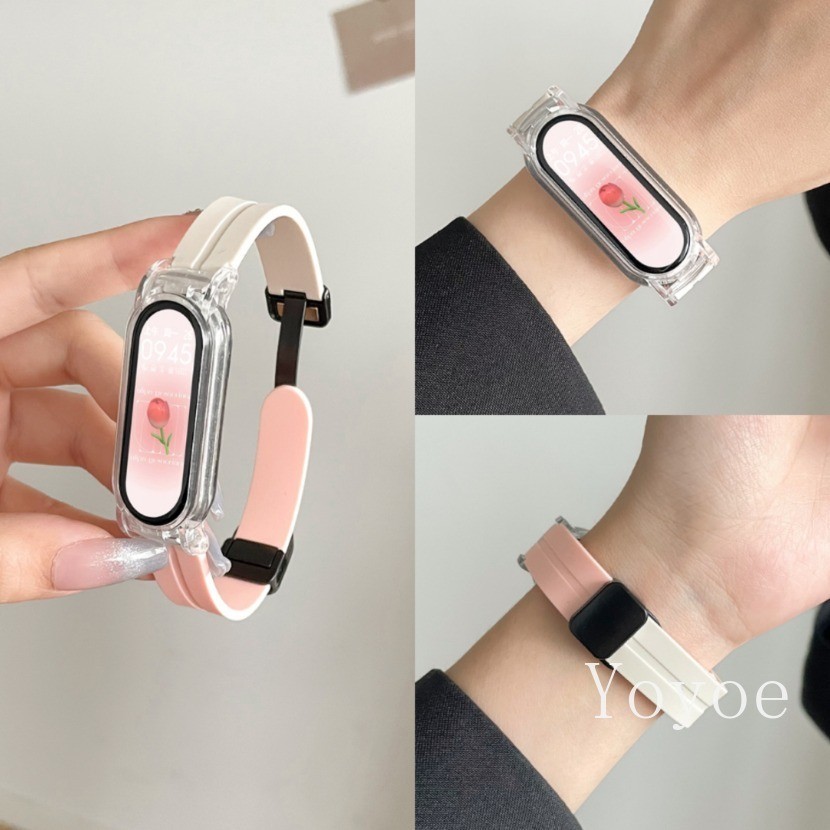 Dây Đeo Từ Tính Cho Xiaomi Band 10 9 8 7 NFC Vòng Tay Kim Loại Cho MiBand 8 Dây Đeo Thay Thế Thể Thao Dây Đeo Tay Correa Vòng Tay Silicon 6 5 4 3