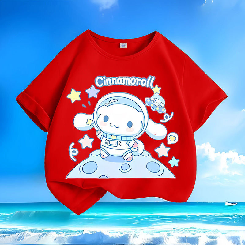 2024 Thời Trang Cinnamoroll Hoạt Hình Mùa Hè Áo Thun Trẻ Em Có Cổ Tròn Và Phong Cách Rời Phù Hợp Với Top