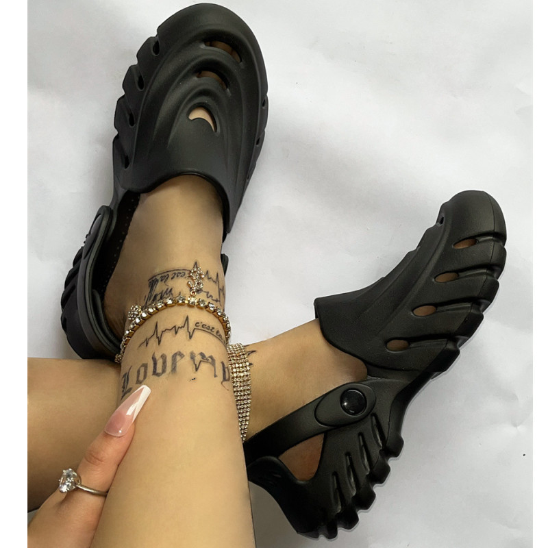 Openwork Dép Nữ Dép Lỗ Giày Cặp Đôi Plus Size 44 45 Thoáng Khí Đi Biển Flip-flop Đế Bằng Mùa Hè Giày Nữ