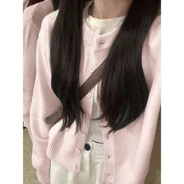 Mới Ngắn Dệt Kim Cardigan Nữ Hồng Dệt Kim Cardigan Nữ Mới Cardigan