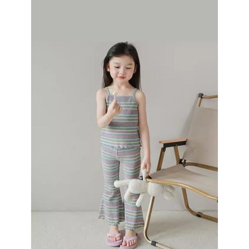Bé Gái Mùa Hè Áo loe Quần Phù Hợp Với Mùa Hè Phiên Bản Hàn Quốc Thời Trang Phong Cách Phương Tây Phù Hợp Với Băng Lụa Phong Cách Mỏng Bé Gái Phù Hợp Với 90-140 Kích Thước WUFP