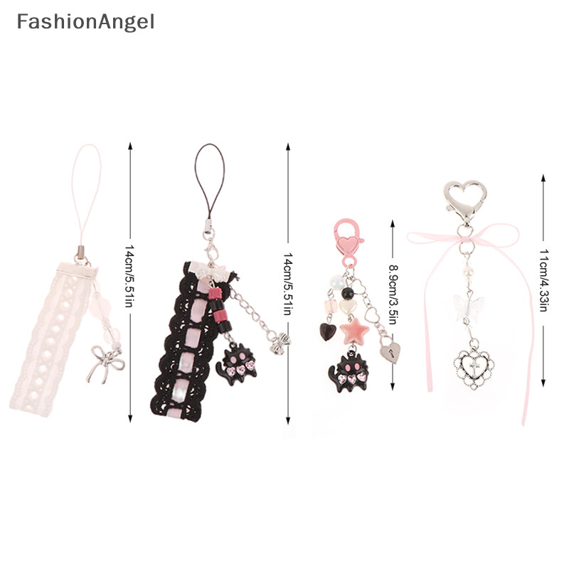 Fashionangel Gothic Ruy Băng Con Chó Con Dây Xích Điện Thoại Chữ Thập Tình Yêu Móc Khóa Mặt Dây Chuyền Tai Nghe Ngọt Ngào Chống Mất Dây Túi Trang Trí TH