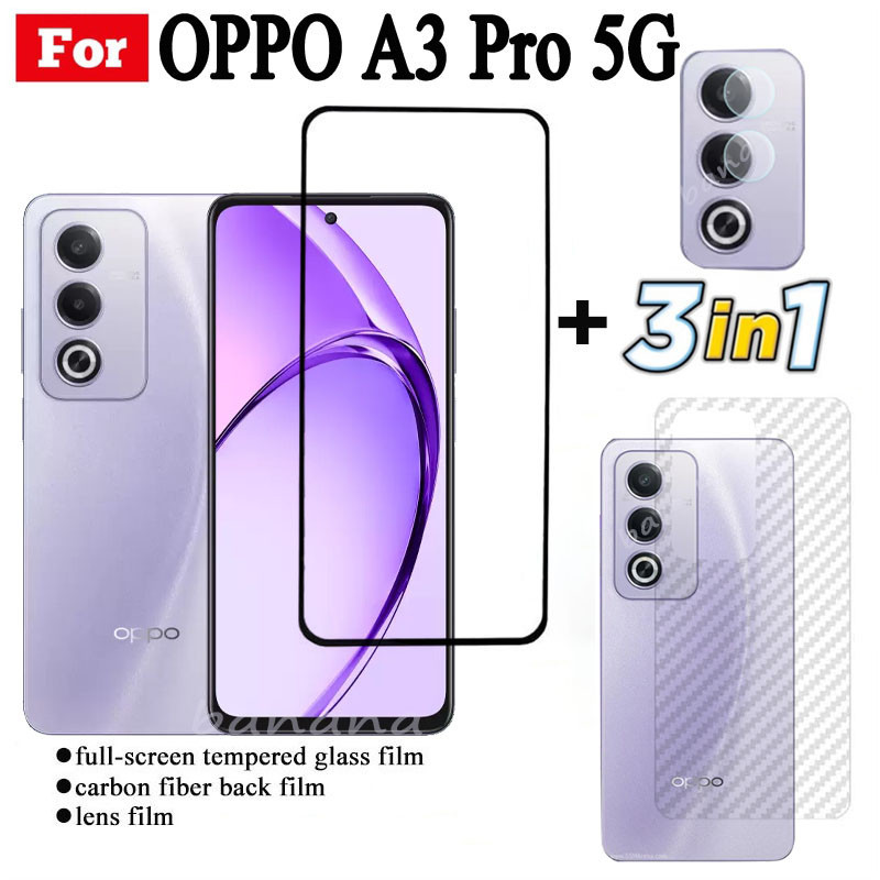 Phim Kính Cường Lực 3 TRONG 1 OPPO A3 Pro 5G Cho OPPO A60 4G A79 5G Full Cover Bảo Vệ Màn Hình Kính + Phim Ống Kính Máy Ảnh + Phim Mặt Sau