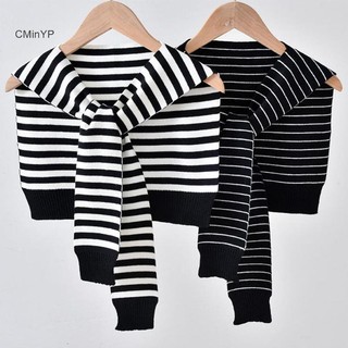 Cyinyp Khăn Choàng Bên Ngoài Mùa Đông Cho Nữ Phong Cách Hàn Quốc Mới Xuân Thu Cổ Giả Mỏng Sọc Len Kép Khăn Dệt Kim Khăn Choàng Vinh Quang