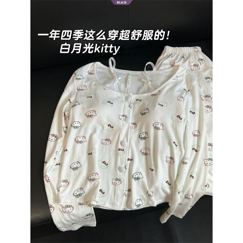 Bộ Đồ Ngủ Mèo HelloKitty Nữ Xuân Thu Mới Quần Dài Tay Phong Cách Công Chúa Nhật Bản Mặc Ở Nhà [BL]