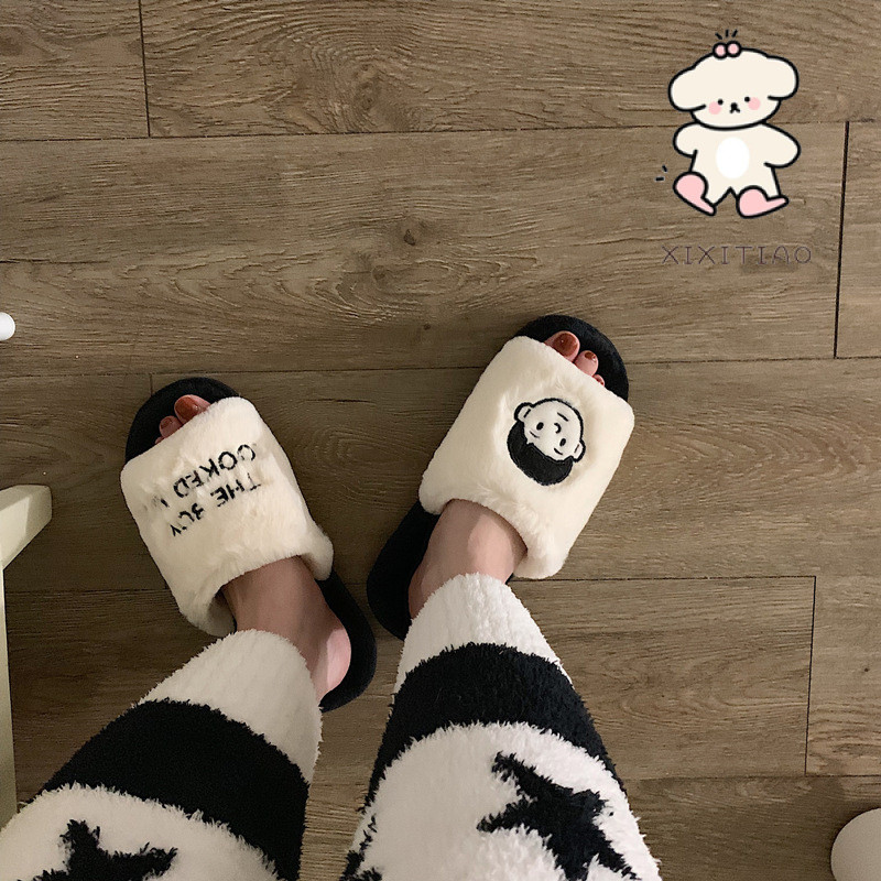 Xixitiao Phong Cách Mới Dép Cotton Thu Đông Phong Cách ins Phong Cách Cặp Đôi Sinh Viên Dép Cotton Nhà Ấm Áp Sang Trọng Giày Nữ Phiên Bản Hàn Quốc