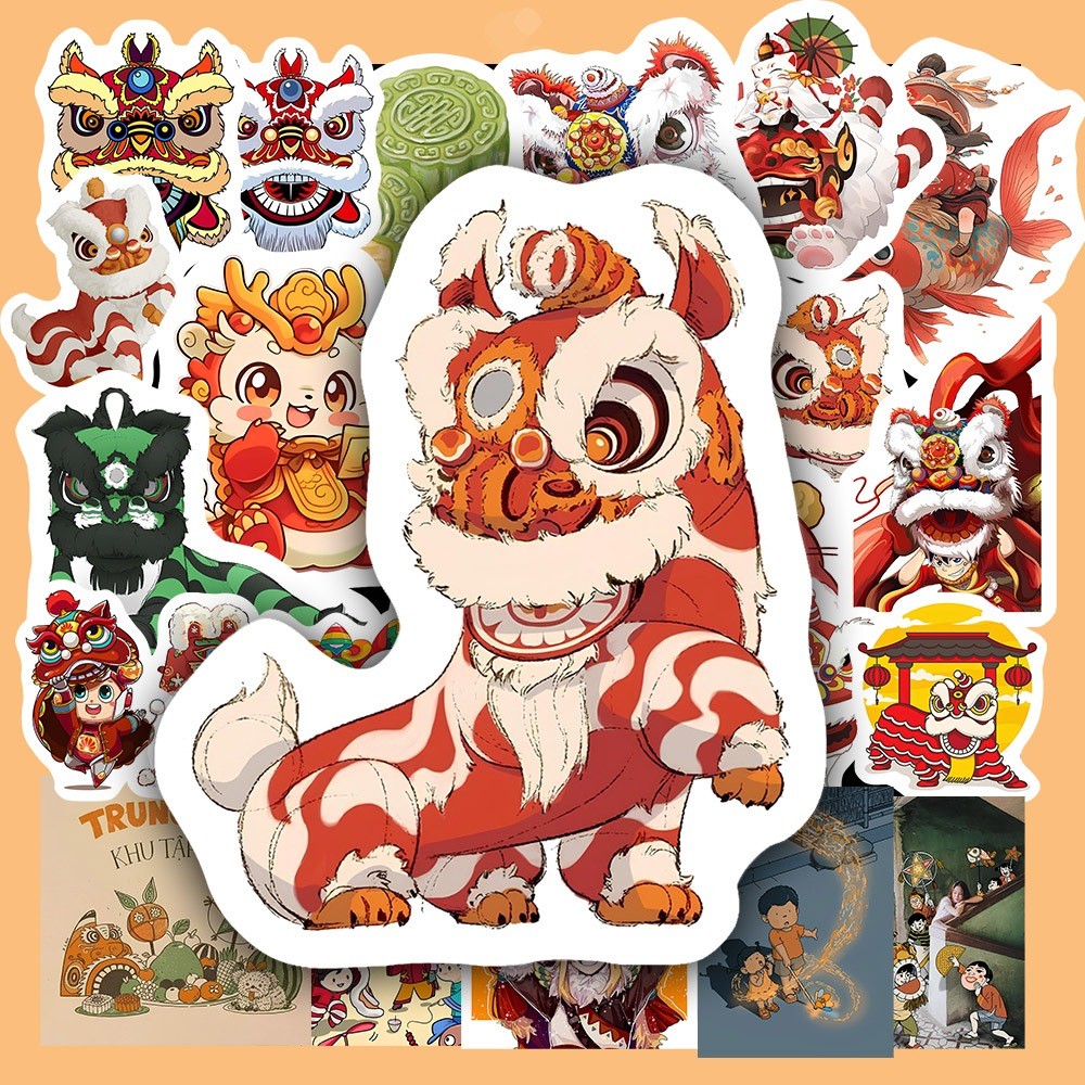 Hộp 25 Miếng Dán Sticker HÌNH TẾT TRUNG THU - Chống Thấm Nước Trang Trí laptop, vali - NSX Gì Cũng In