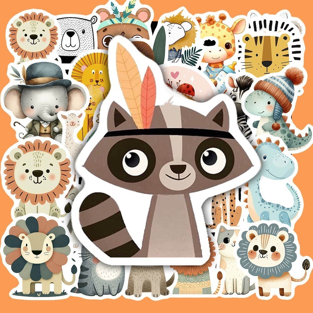 Hộp 50 Miếng Dán Sticker Hình ĐỘNG VẬT ART DỄ THƯƠNG Chống Thấm Nước Đa Năng Dùng Trang Trí Vali, Laptop, Tủ Lạnh