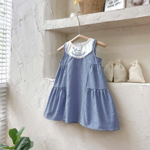 Váy Hè Bé Cotton Caro Thêu Mèo Cho Bé Mặc Đi Học, Đi Chơi,.... 8-26kg