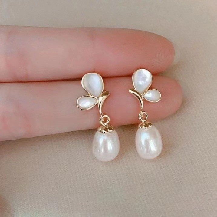 Bông Tai Ngọc Trai Mạ Vàng 14K Retro Nữ Thời Trang Phù Hợp Đơn Giản