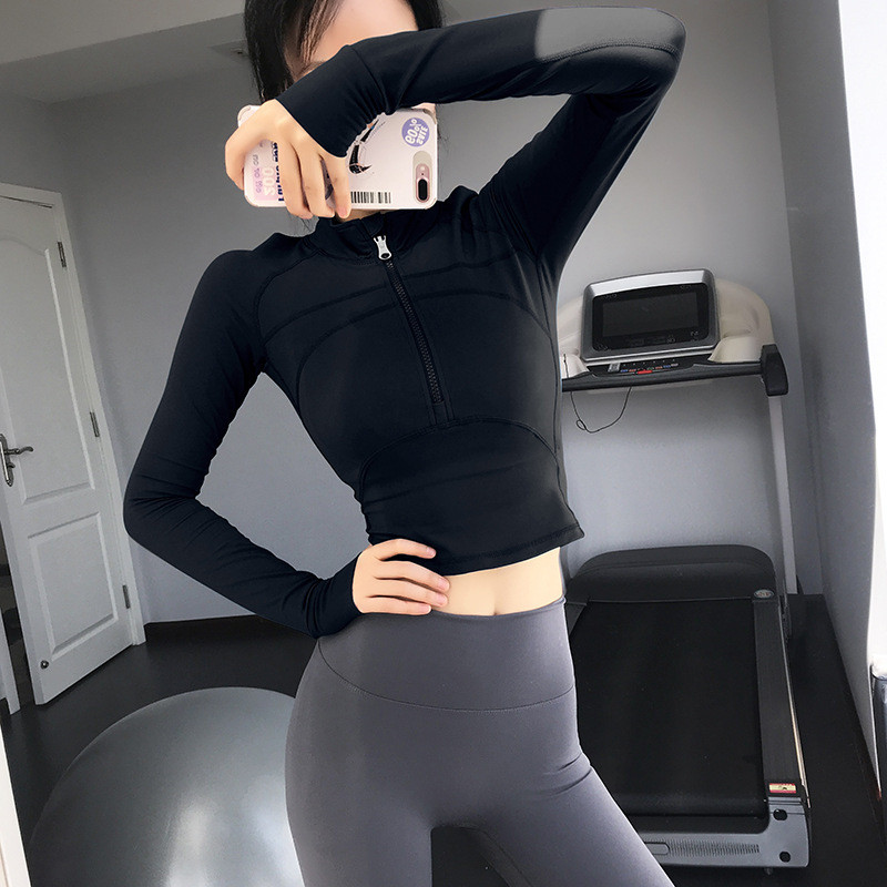 Áo Khoác Tập Gym Nữ,Trang phục tập yoga,Dài Tay Phối Khóa Kéo Co Giãn Thấm Hút Mồ Hôi S/M/L/XL